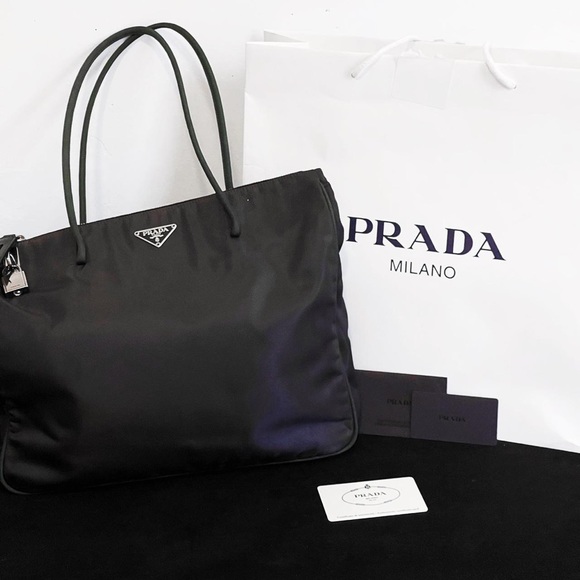 Prada Handbags - Prada Bag Tote Tessuto Nylon Lock Shoulder Bag Black (Authentication Included)
